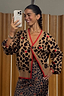 Thumbnail for Cherry Leopard Cardigan featuring iconic leopard print, red cherry embroidery and contrast trims in a soft knit.