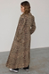 Lucia Leopard Denim 55 Coat in iconic leopard print stretch denim, shown from the back in a longline fit.