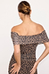 Leopard Diaz Dress in a ruched leopard print mesh, featuring an off-the-shoulder back view.