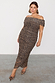 Leopard Diaz Dress in ruched mesh with an off-the-shoulder neckline, designed in London for inclusive sizing.