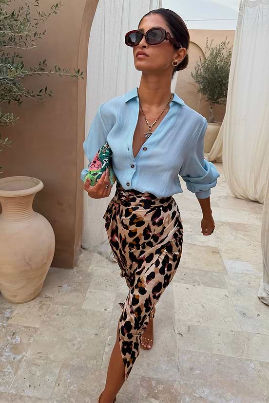 never fully dressed brown and blue skirt Brown Leopard Jaspre Skirt