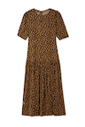Leopard Lucia Sheer Dress featuring short puff sleeves and a tiered drop-waist skirt in a leopard print.