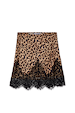 Leopard Lace Mini Maeva Skirt featuring a leopard print and black lace hem, designed in London.