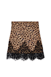 Leopard print Mini Maeva Skirt featuring a black lace trim and an elasticated waist.