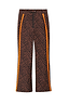 Leopard Ski Trousers featuring vibrant orange side stripes, a high-waisted fit, and functional front zip closure.