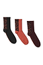 Pack of three leopard print crew socks in black, orange and maroon cotton with ribbed detailing and branded soles.