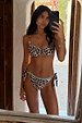 Leopard Whipstitch Bikini Brief and matching top with contrast blue trim and tie-side details.