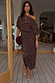 Petite Lucia Leopard Tilly Dress in brown leopard print plisse, styled off-the-shoulder in a rustic setting.