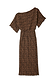 Lucia Leopard Tilly Dress in plisse fabric with an off-the-shoulder neckline and elasticated waist.