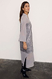 Gunmetal Sequin Lila Shirt Dress featuring silver sequins and sheer panels, styled with black pointed boots.