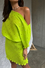 Thumbnail for Lime Plisse Mini Tilly Dress featuring a one-shoulder cut and gold foil detailing.