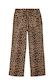 Leopard print wide-leg denim jeans featuring scalloped back pockets and embroidered logo detail.