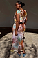 Abstract Soleil Luna Mesh Dress in a multicoloured sun print with a stretchy finish, styled on a curve model.