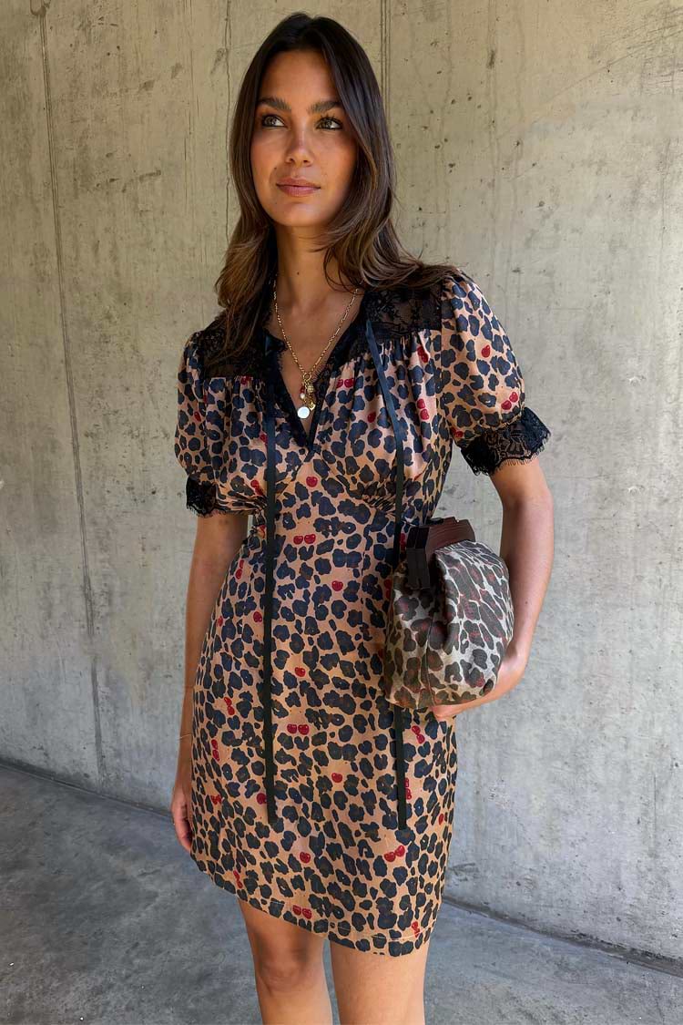 layla leopard velvet mini dress Plus Size Button Up Long Sleeve Denim Collar, Layla Leopard Mini Dress in Leopard, Size 2X, For Streetwear