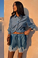 Blue Lace Maeva Shorts in washed blue satin with delicate white lace trim and drawstring waist.