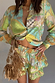 Oversized Isla Miley Shirt in a multi-colour hand-painted print, styled as a co-ord with matching ruffle shorts.