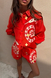 Red Snake Miley Shirt with a white hand-painted snake motif and button-up front, paired with matching co-ord shorts.