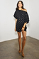 Black Plisse Mini Tilly Dress with gold metallic dots and an off-the-shoulder silhouette on a model.