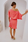 Pink animal jacquard Mini Tilly Dress featuring a draped off-the-shoulder neckline, shown from the back.
