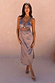 Petite Mink Mimi Dress featuring lace trims and an under-bust cutout detail in a satin-finish.