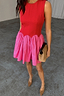 Thumbnail for Red and Pink Mini Monika Dress featuring a red corset-style top and a pleated pink cotton skirt with scalloped edges.