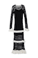 Mono Crochet Chloe Dress Petite in black wide-mesh knit with white frilled trims and tiered skirt details.
