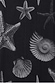 Thumbnail for Close-up of the Black Seashell Mesh Cami Dress showing the white starfish and shell print on black mesh fabric.