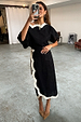 Black Mono Scallop Jaspre Skirt in a cotton-linen blend with a white contrast trim and wrap tie fastening.