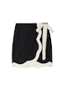 Black Mono Scallop Mini Jaspre Skirt in cotton-linen with cream scalloped edges and wrap tie fastening.