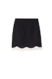 Mono Scallop Mini Jaspre Skirt in black cotton-linen featuring a contrast white scalloped hem and wrap tie.