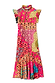 Morocco Remi Dress featuring a multi-coloured abstract patchwork print, ruffled high neck, and pleated shoulder frills.