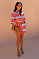 Multi Stripe Tie Shirt in blue and red cotton with a detachable neck tie, styled as a co-ord with a leopard clutch.