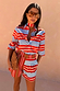 Blue and red Multi Stripe Tie Shirt in cotton with a matching neck tie, paired with striped co-ord shorts.