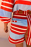 NFD Multi Stripe Tate Shorts featuring red, blue and white horizontal stripes with a structured high-waisted fit.