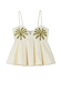 Ivory Palm Nara Top in cream cotton with green palm tree motifs, thin adjustable straps and a floaty silhouette.