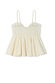 Ivory Palm Nara Top with a shirred back panel, adjustable straps and a flared peplum hem in cream cotton.