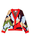 Thumbnail for Navy Abstract Callie Cardigan with an iconic artist print, red ribbed trims and a button-up front.