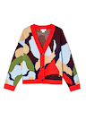 Navy Abstract Callie Cardigan with an iconic artist print, red ribbed trims and a button-up front.