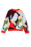 Navy Abstract Callie Cardigan back view, featuring the iconic artist print and red ribbed trims on a soft knit.