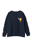 Navy Charm Sweatshirt with colourful sun, star and eye motifs, featuring a relaxed fit and dropped shoulders.