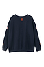 Navy Charm Sweatshirt featuring colourful star motifs on the sleeves and an orange logo detail at the back neck.