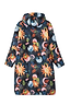 Thumbnail for Navy Charm Coat back view featuring a hand-painted sun and moon charm print with an integrated hood.