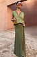 Olive Wrap Jojo Midi Skirt in tonal khaki with matte and satin panels, paired with a matching utility vest.