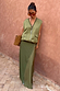 Olive Wrap Jojo Midi Skirt featuring tonal khaki matte and satin panels, styled as a co-ord with a utility vest.