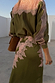 Olive & Pink Lily Skirt in olive satin with pink lace detailing, paired with the matching top for a co-ord look.
