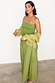 Olive Lola Mid-axi Dress in green cotton featuring a ruched strapless bodice and flowy skirt for a multi-wear look.