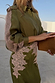 Olive & Pink Lace Marley Shirt featuring pink lace sleeves, styled with a matching lace-trimmed skirt.
