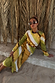 Green Ombre Alba Dress in a cotton-linen blend with earthy tones, cut out waist and stone beading for a vacation look.