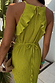 Lime Ombre Plisse Claudia Dress featuring gold flecks, frilled back details and a waist tie belt.