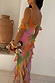 Ombre Jacquard Faro Dress with tiered ruffles, metallic weave and off-shoulder sleeves in pink and green.